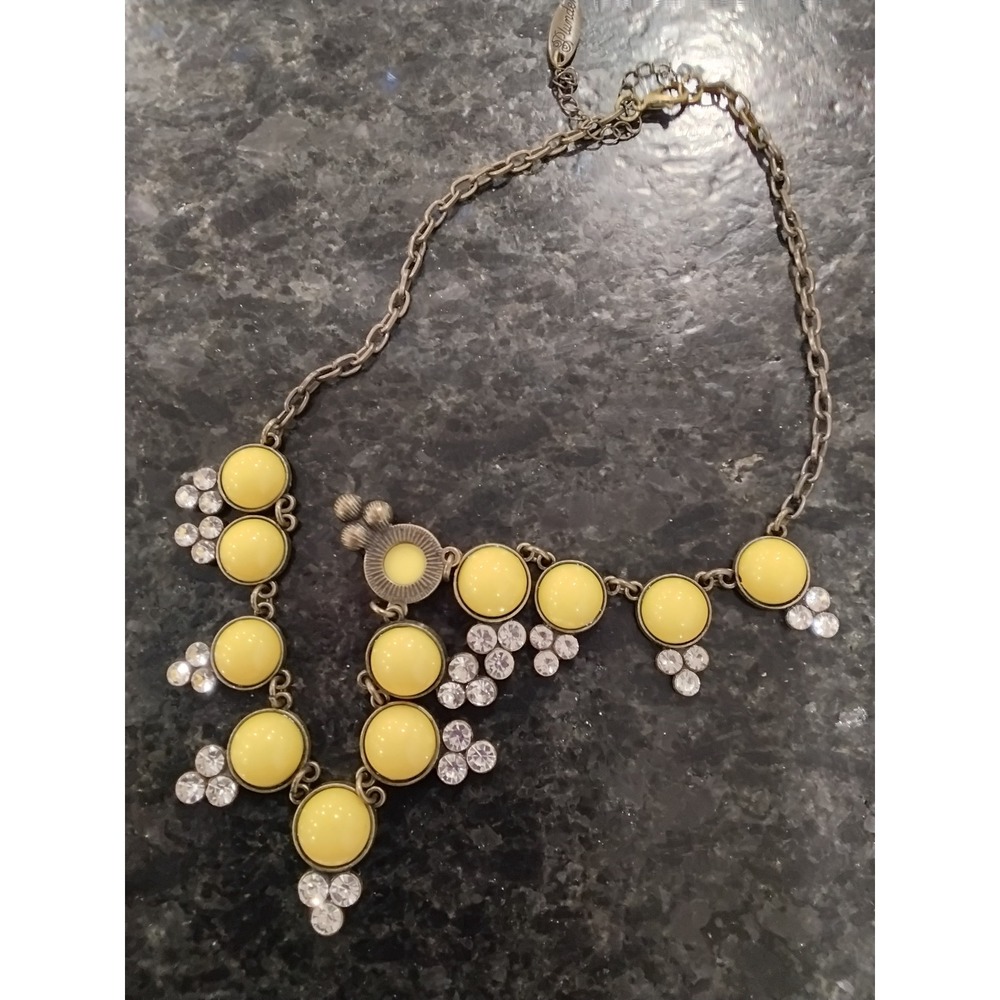Plunder Design Yellow Cabochon Rhinestone Bib Necklace‎ Brass Tone Statement